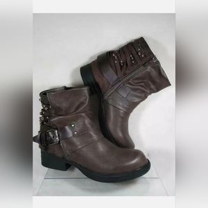 Fergalicious Womens Maven Ankle Booties Brown Studded Buckle Zipper 8 M New